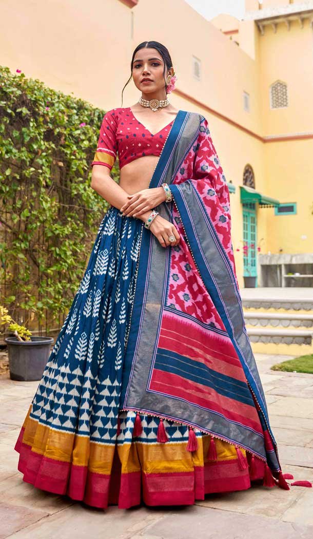 Tussar Silk Foil Print Work Traditional Navratri Lehenga Choli in Multi Color -9228186318