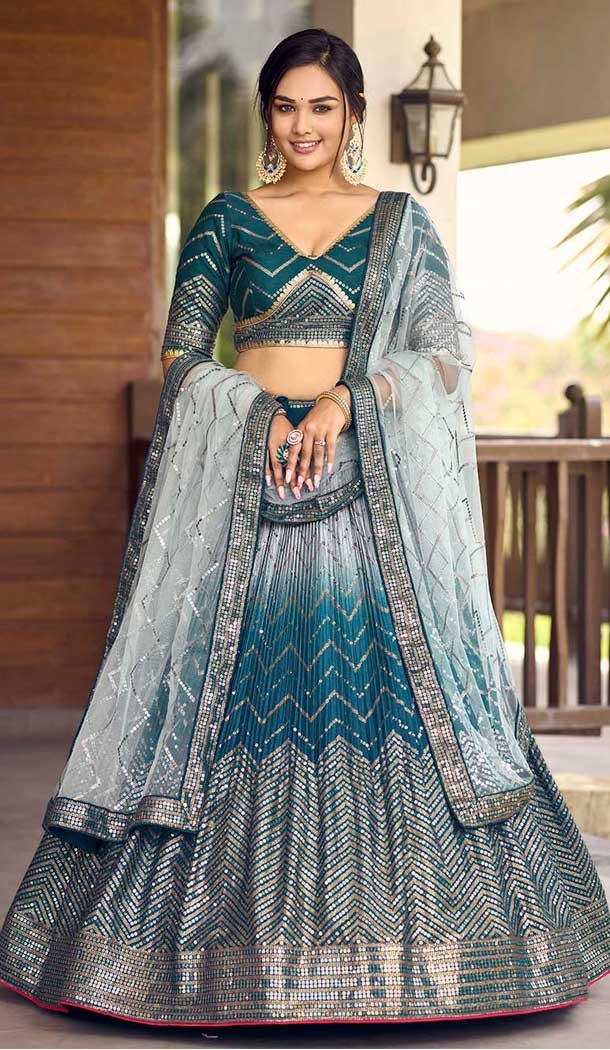 Chinon Embroidery Work Party Wear Women Lehenga Choli in Blue -138935524