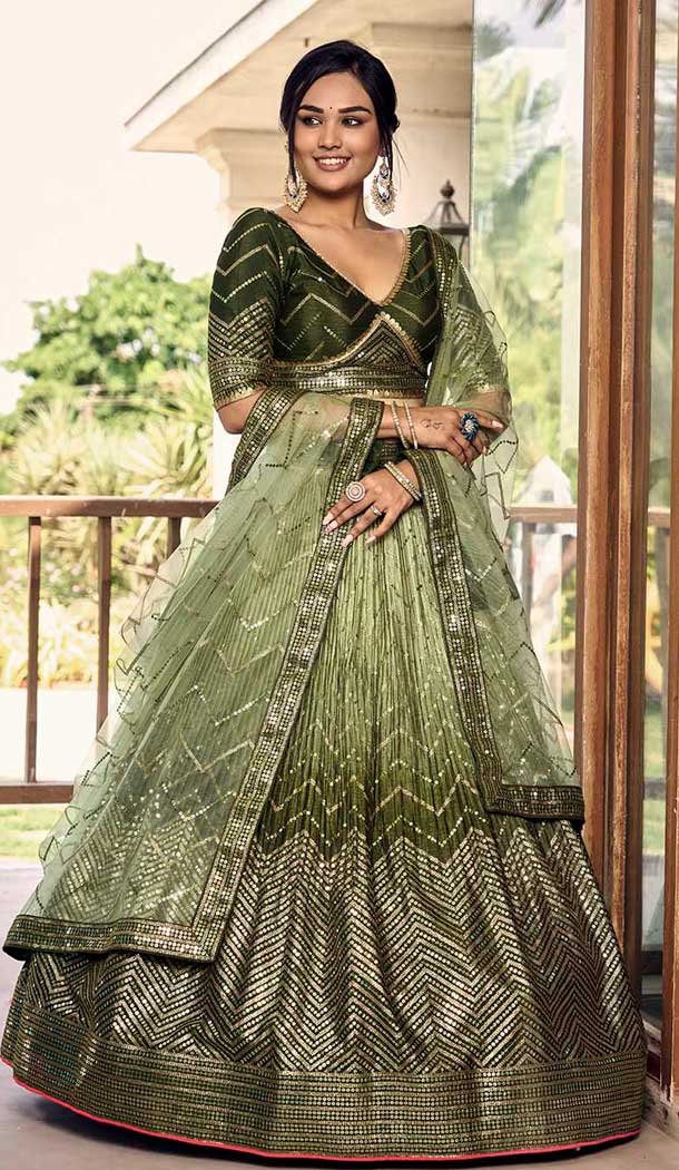 Chinon Embroidery Work Party Wear Women Lehenga Choli in Green -138935525