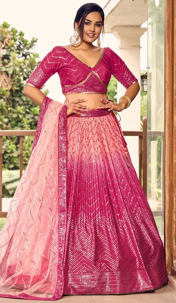 Chinon Embroidery Work Party Wear Women Lehenga Choli in Pink -138935526