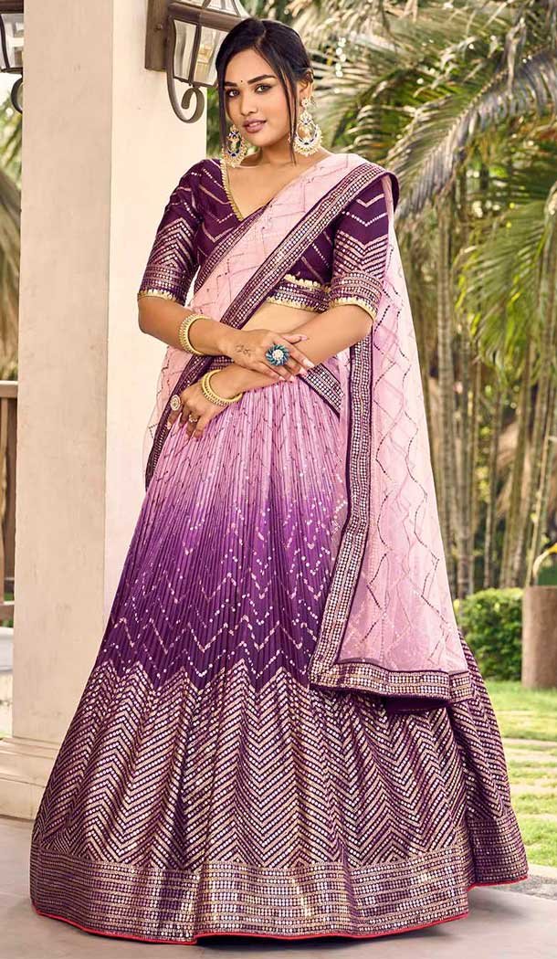 Chinon Embroidery Work Party Wear Women Lehenga Choli in Purple -138935527