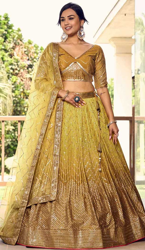 Chinon Embroidery Work Party Wear Women Lehenga Choli in Yellow -138935528