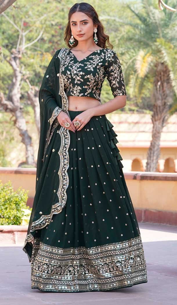 Georgette Sequence Embroidery Work Women Lehenga Choli In Green -139055604