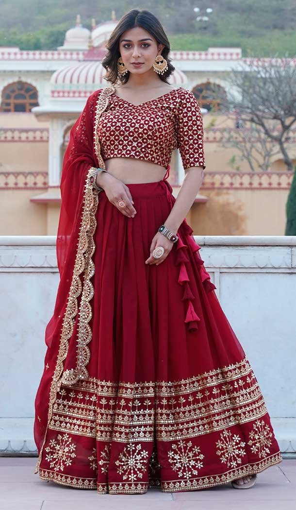 Georgette Sequence Embroidery Work Women Lehenga Choli In Maroon -139055605