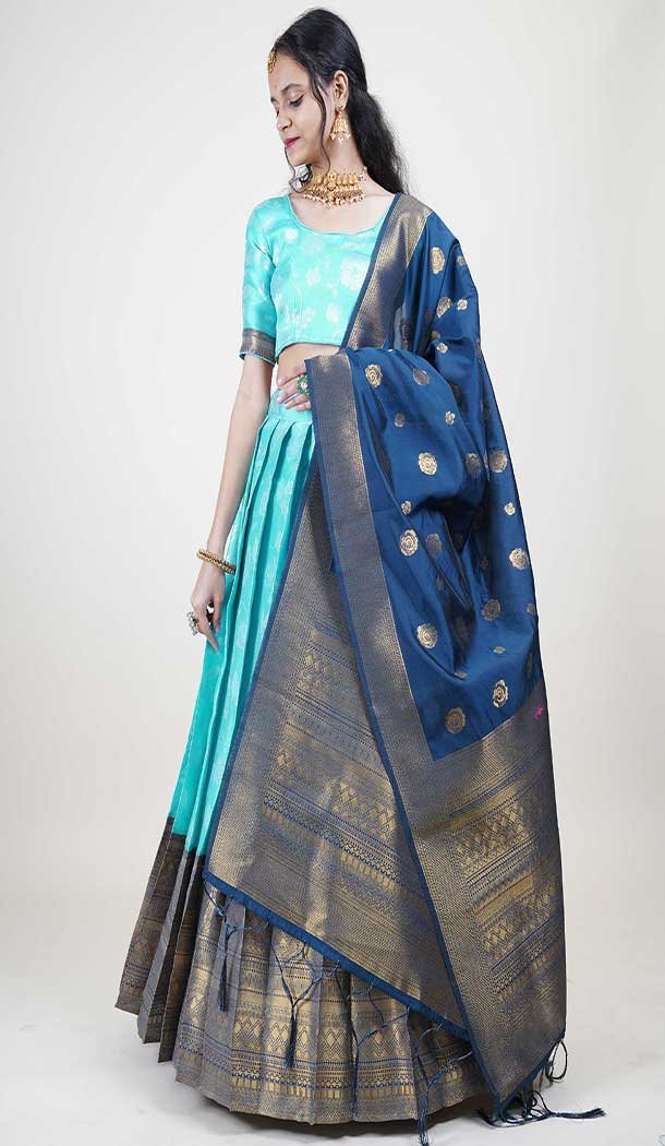 Lichi Silk Weaving Work Indian Traditional Lehenga Choli In Blue -9239186361