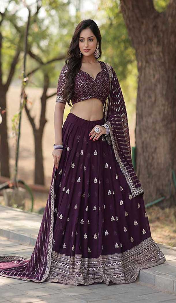 Faux Georgette Sequins Work Traditional Wear Lehenga Choli In Purple -144999131