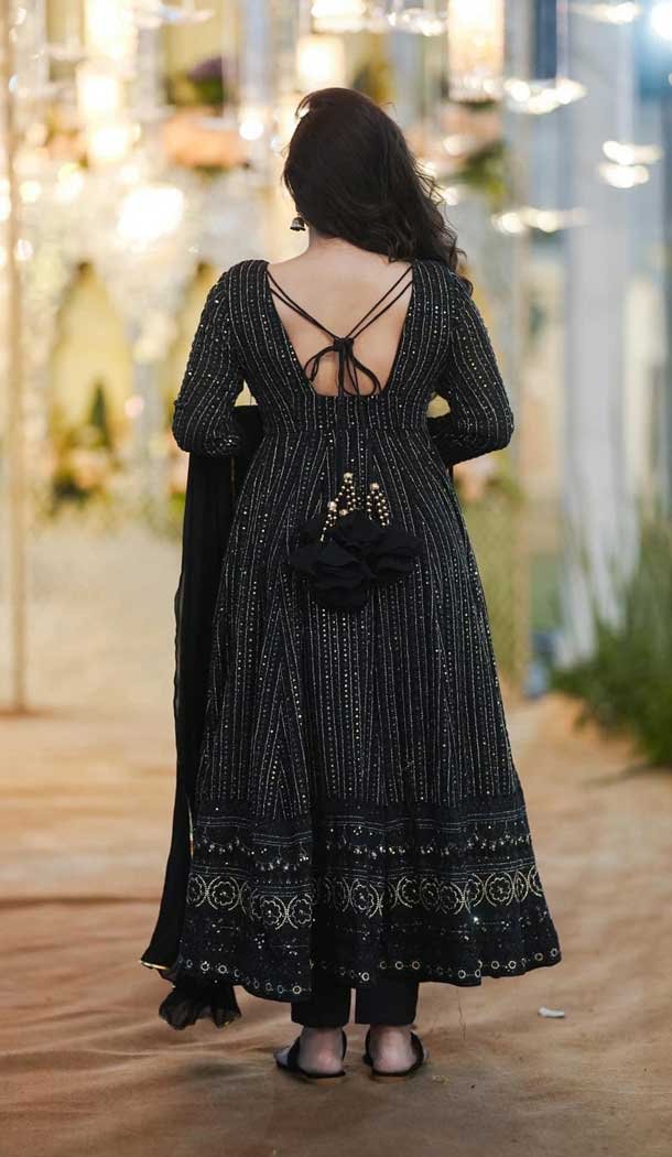 Georgette Embroidery Work Party Wear Anarkali Suits In Black – 9316186673