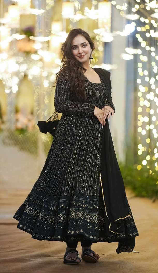 Georgette Embroidery Work Party Wear Anarkali Suits In Black – 9316186673