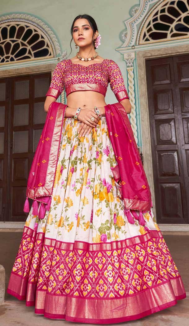 Pink Tussar Silk Patola Print Work Party Wear Lehenga Choli – 9339186759