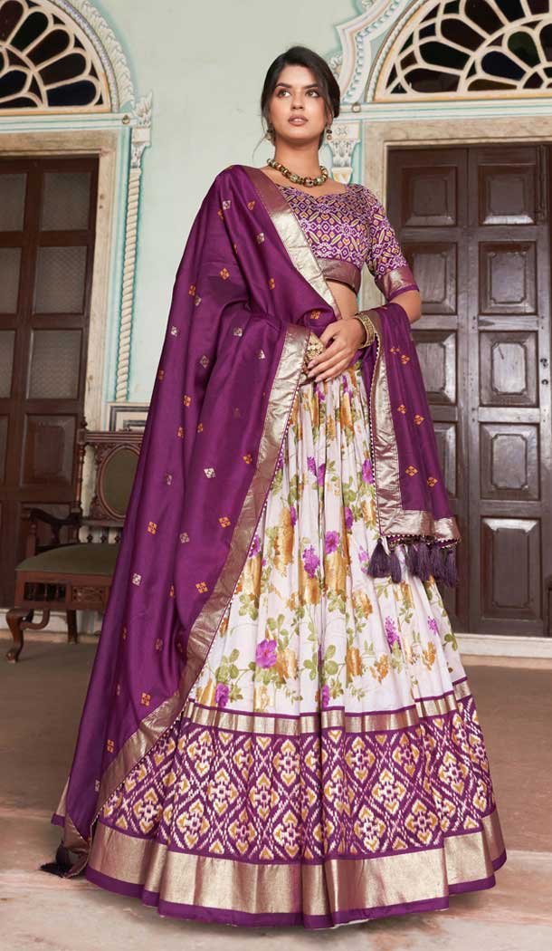 Purple Tussar Silk Patola Print Work Party Wear Lehenga Choli – 9339186761