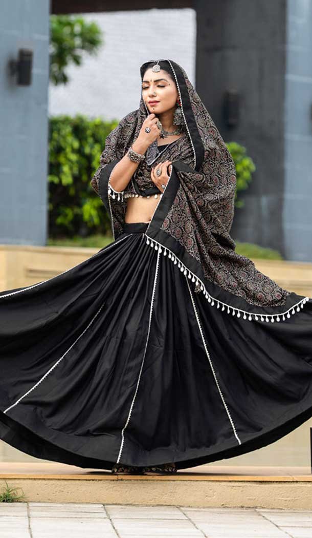 Cotton Gotta Kadi Work Festival Navratri Chaniya Choli In Black -145779589