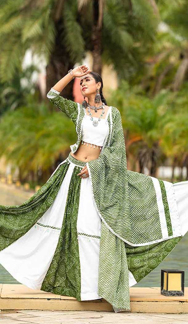 Cotton Gotta Kadi Work Festival Navratri Chaniya Choli In White -145779591