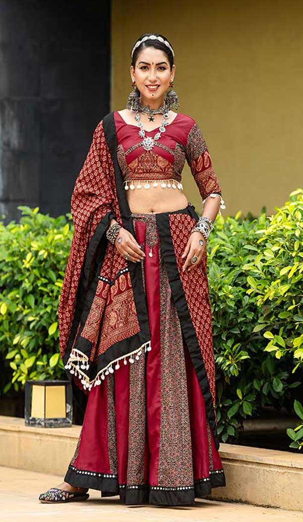 Cotton Gotta Kadi Work Festival Navratri Chaniya Choli In Maroon -145779592