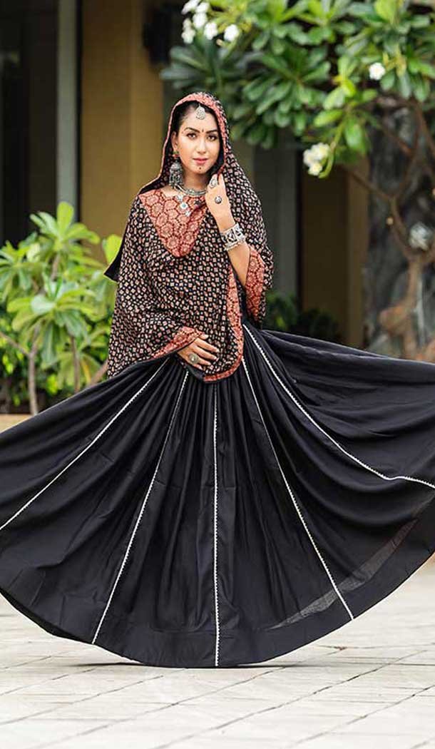 Black Cotton Gotta Kadi Work Festival Navratri Chaniya Choli -145779593