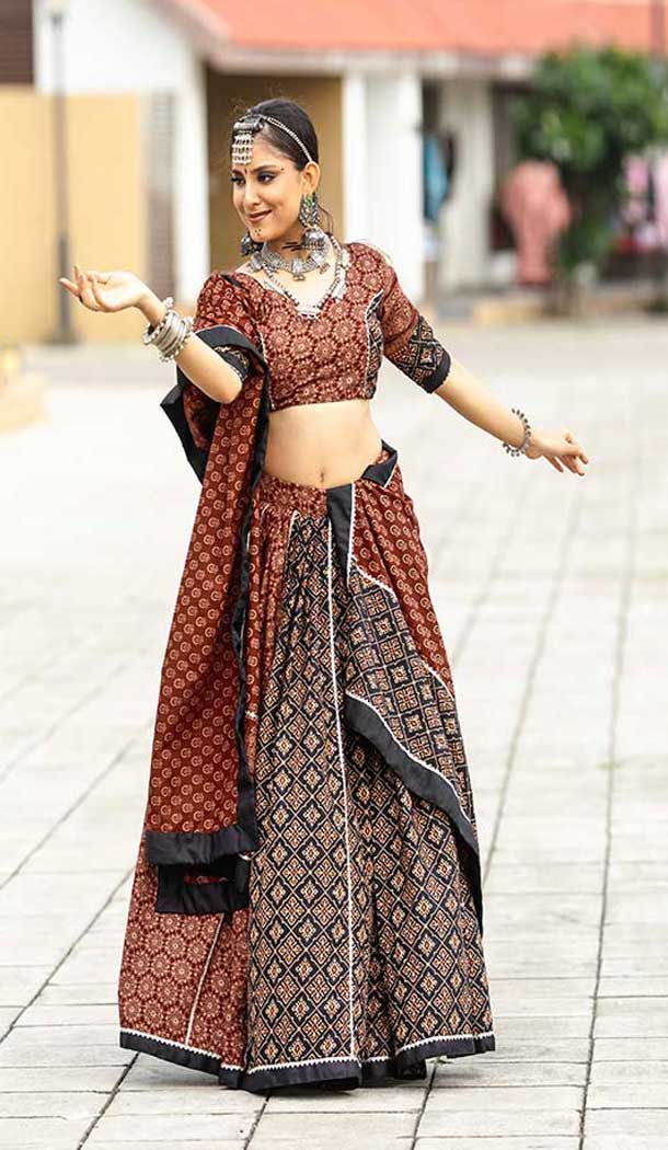 Cotton Gotta Kadi Work Festival Black Navratri Chaniya Choli -145779595