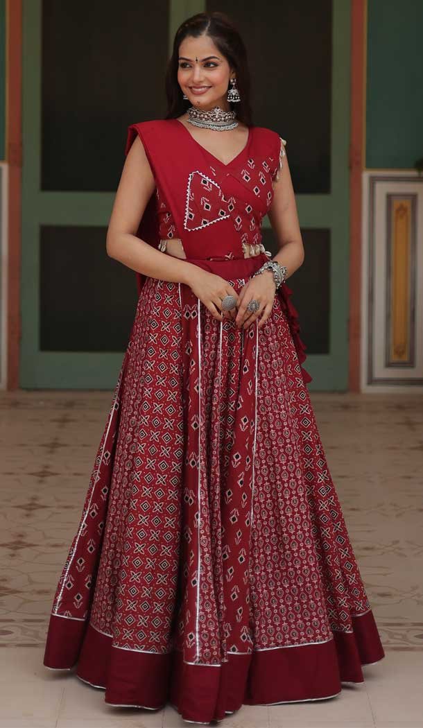 Rayon Printed Designer Wear Navratri Chaniya Choli In Maroon – 145909671