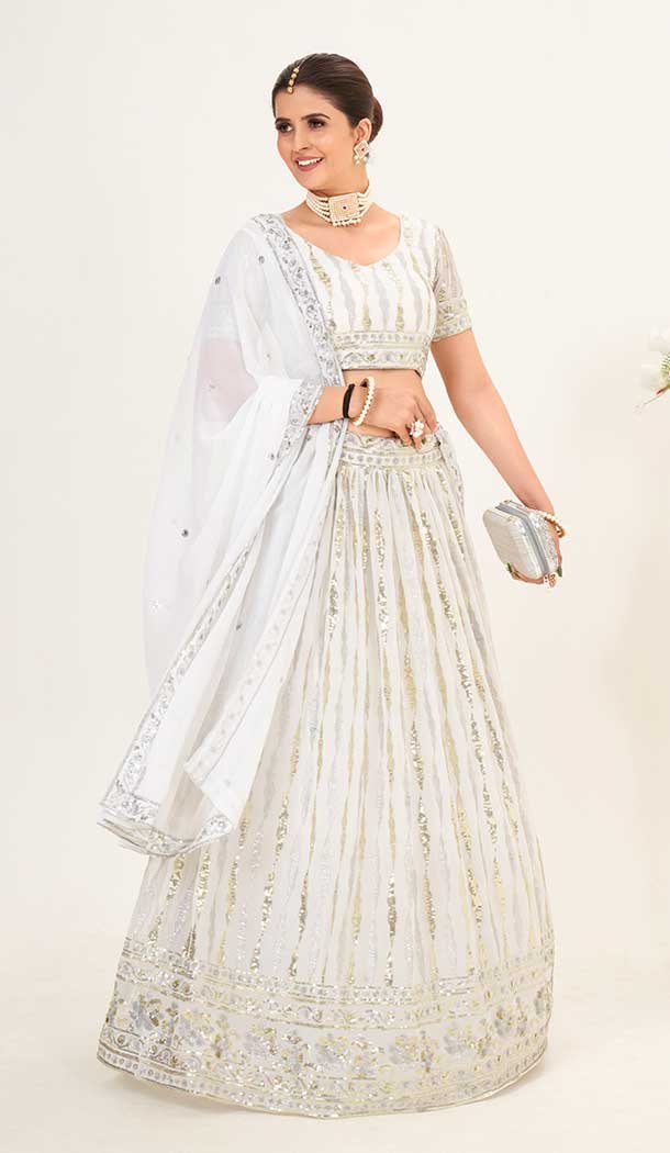 Georgette Embroidery Work Party Wear Lehenga Choli In White – 9367186876