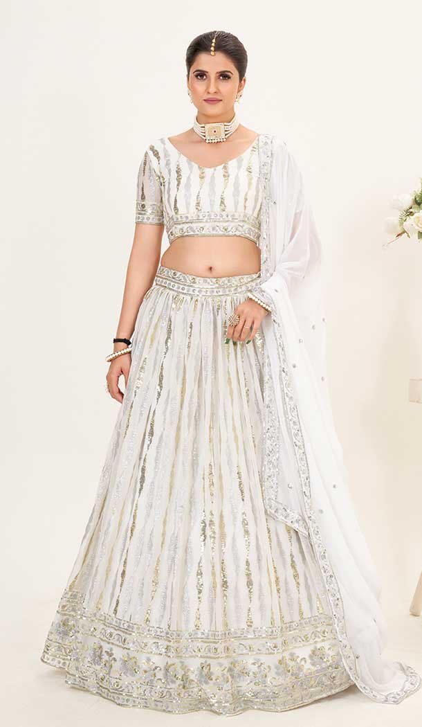 Georgette Embroidery Work Party Wear Lehenga Choli In White – 9367186876