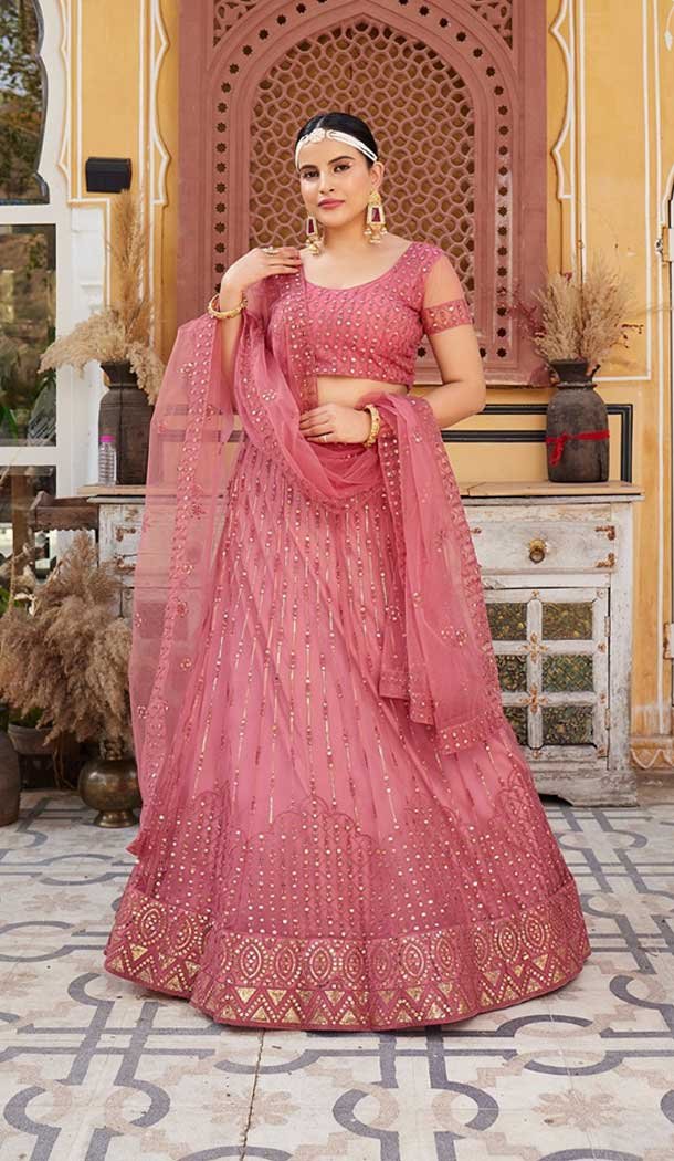 Georgette Embroidery Work Party Wear Lehenga Choli In Rose Pink – 9367186879