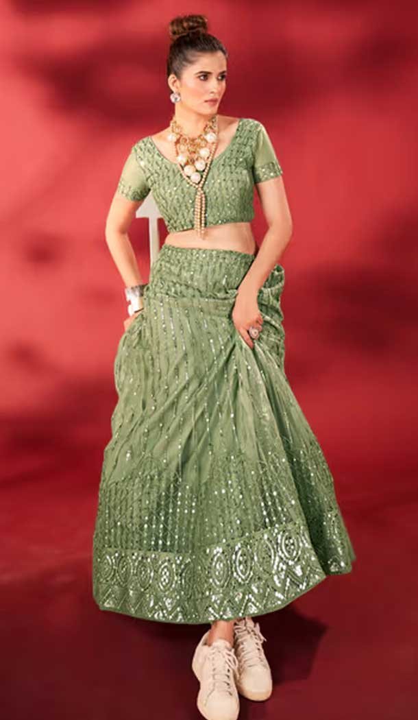 Georgette Embroidery Work Party Wear Lehenga Choli In Sea Green – 9367186880