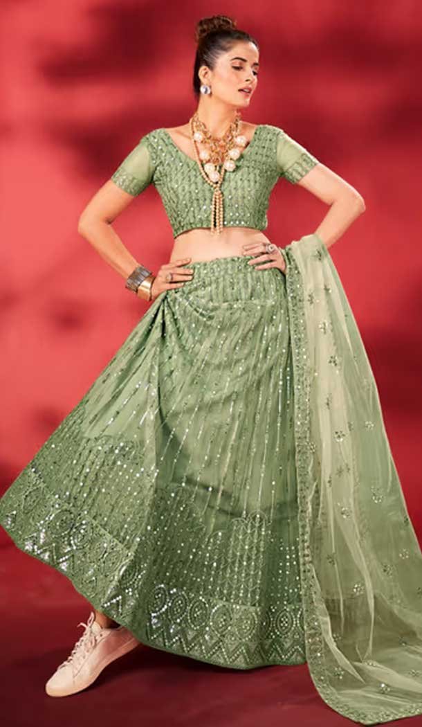 Georgette Embroidery Work Party Wear Lehenga Choli In Sea Green – 9367186880