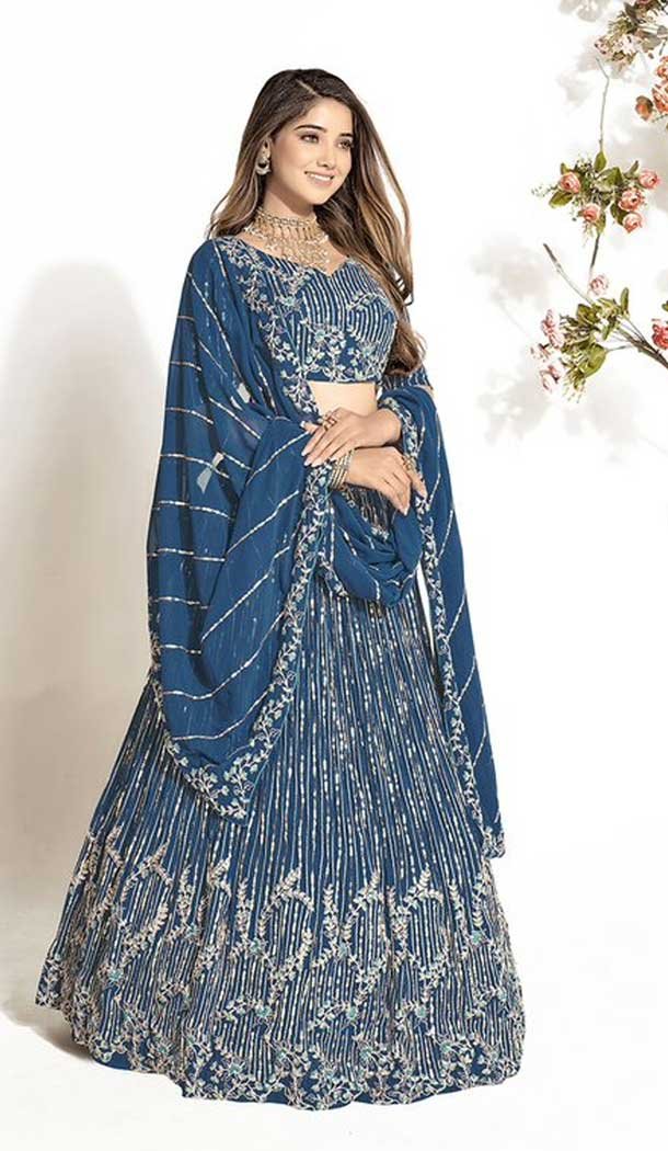 Indigo Blue Georgette Embroidery Work Traditional Lehenga Choli – 9368186881