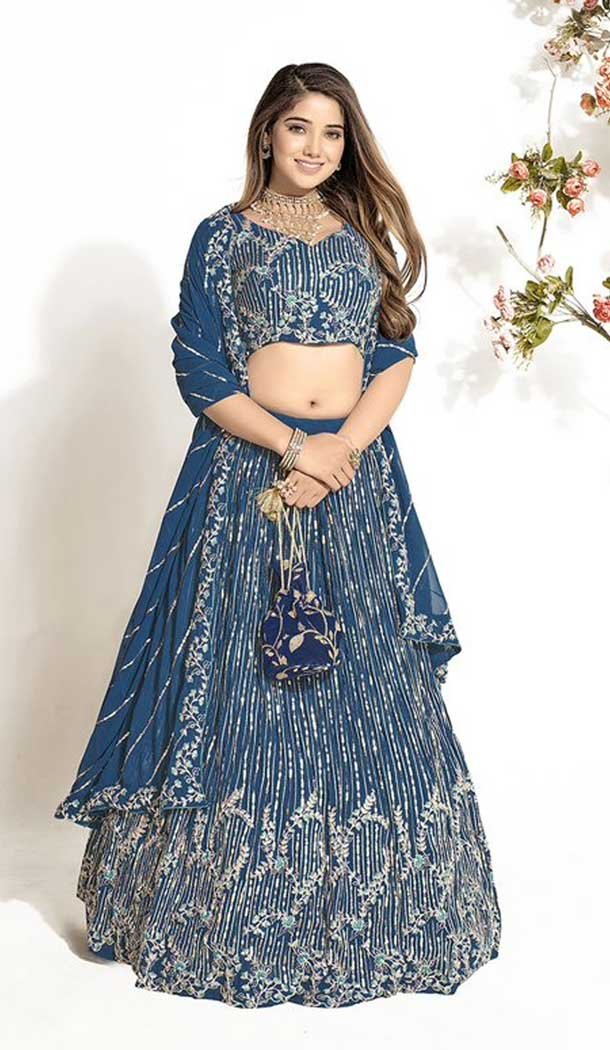 Indigo Blue Georgette Embroidery Work Traditional Lehenga Choli – 9368186881