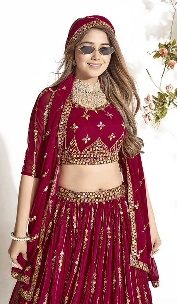 Maroon Georgette Embroidery Work Traditional Lehenga Choli – 9368186883