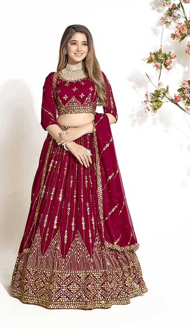 Maroon Georgette Embroidery Work Traditional Lehenga Choli – 9368186883