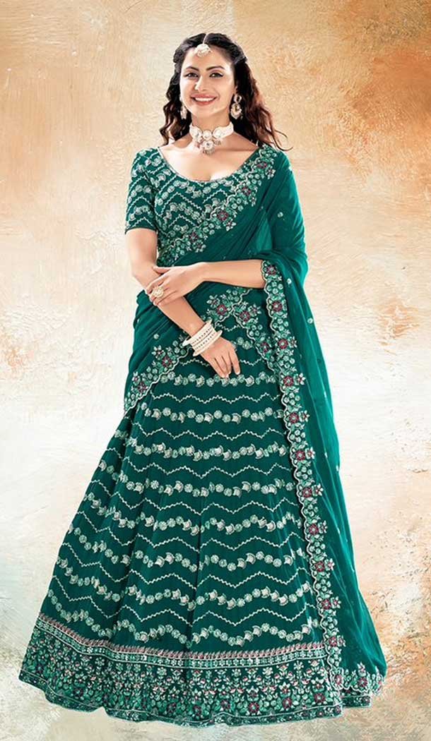 Green Georgette Embroidery Work Traditional Lehenga Choli – 9368186884