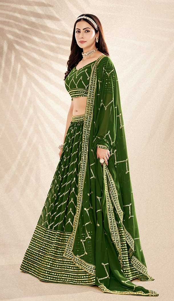 Mehendi Green Georgette Embroidery Work Traditional Lehenga Choli – 9368186885