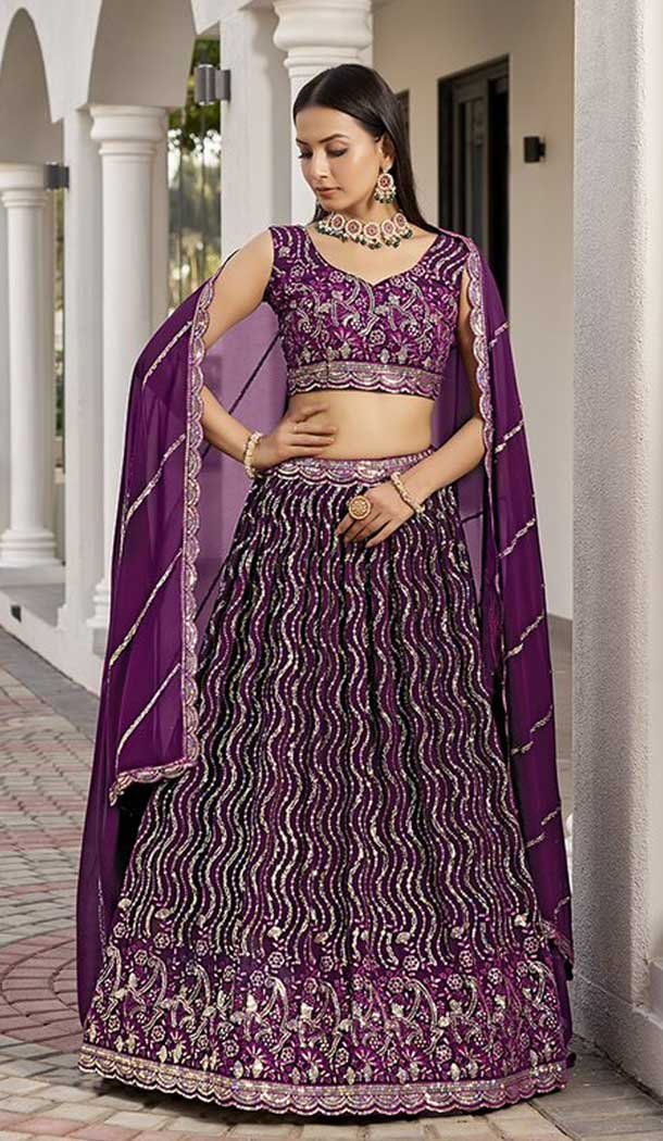 Wine Georgette Embroidery Work Traditional Lehenga Choli – 9368186886