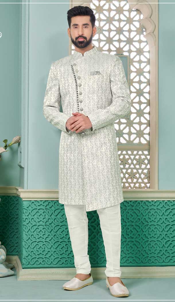 Grey Imported Fabric Woven Work Function Wear Men’s Indo Western – 9376186964