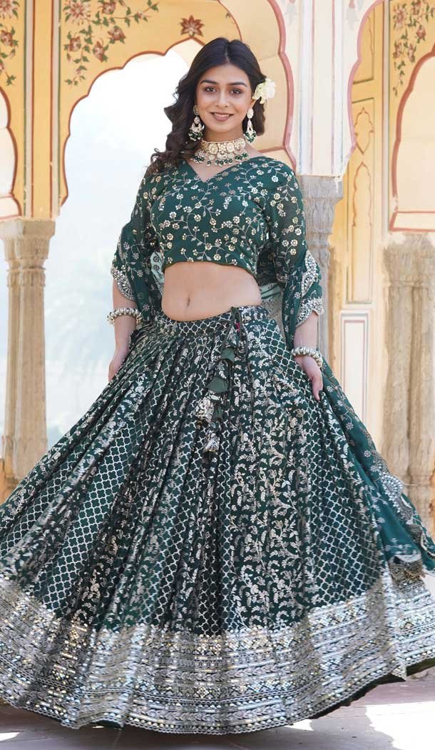 Viscose Embroidery Work Traditional Wear Lehenga Choli In Green – 9400187069