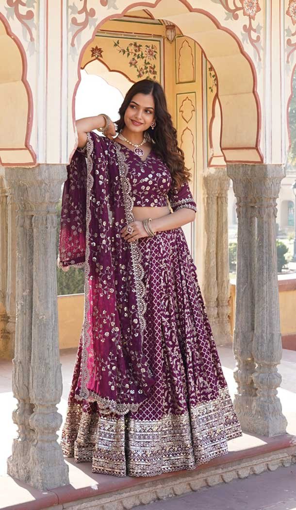 Viscose Embroidery Work Traditional Wear Lehenga Choli In Wine – 9400187071