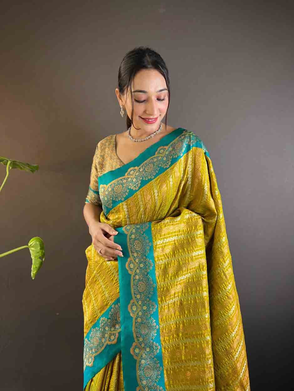 Mustard Soft Silk Zari Weaving Work Traditional Wear Saree – 144979127