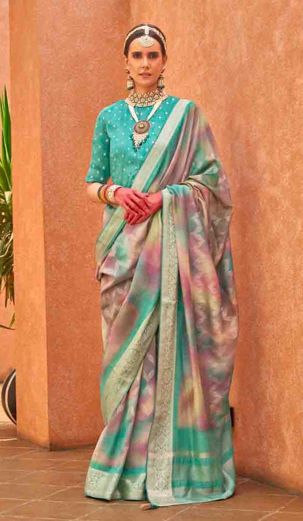 Silk Printed Party Wear Designer Saree In Sea Green – 146009713