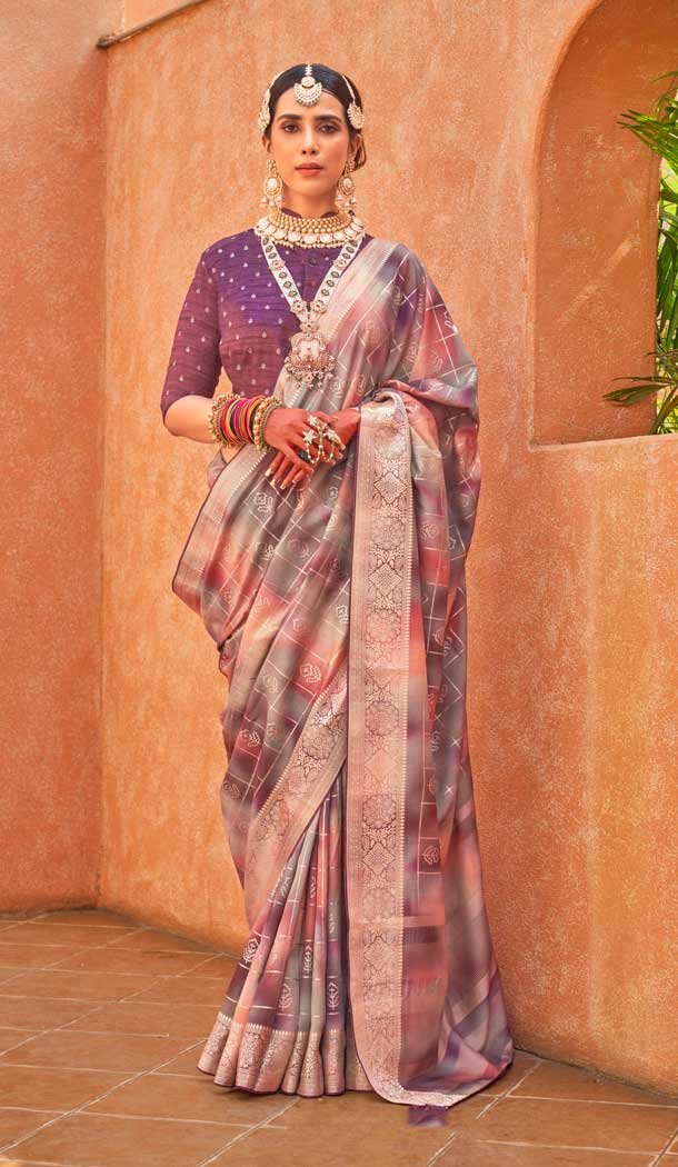 Silk Printed Party Wear Designer Saree In Purple – 146009715