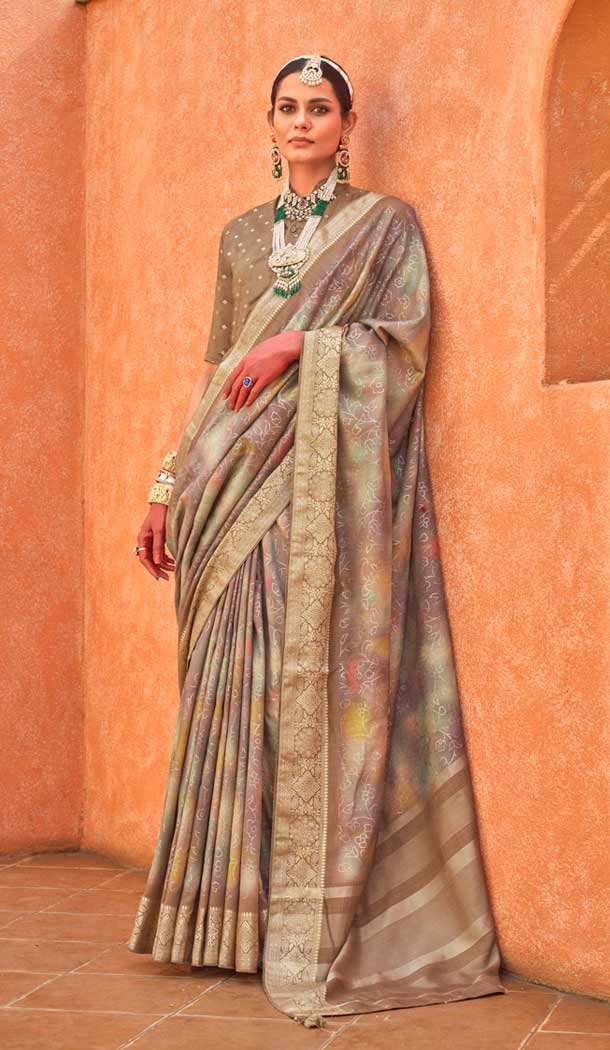 Silk Printed Party Wear Designer Saree In Beige – 146009716