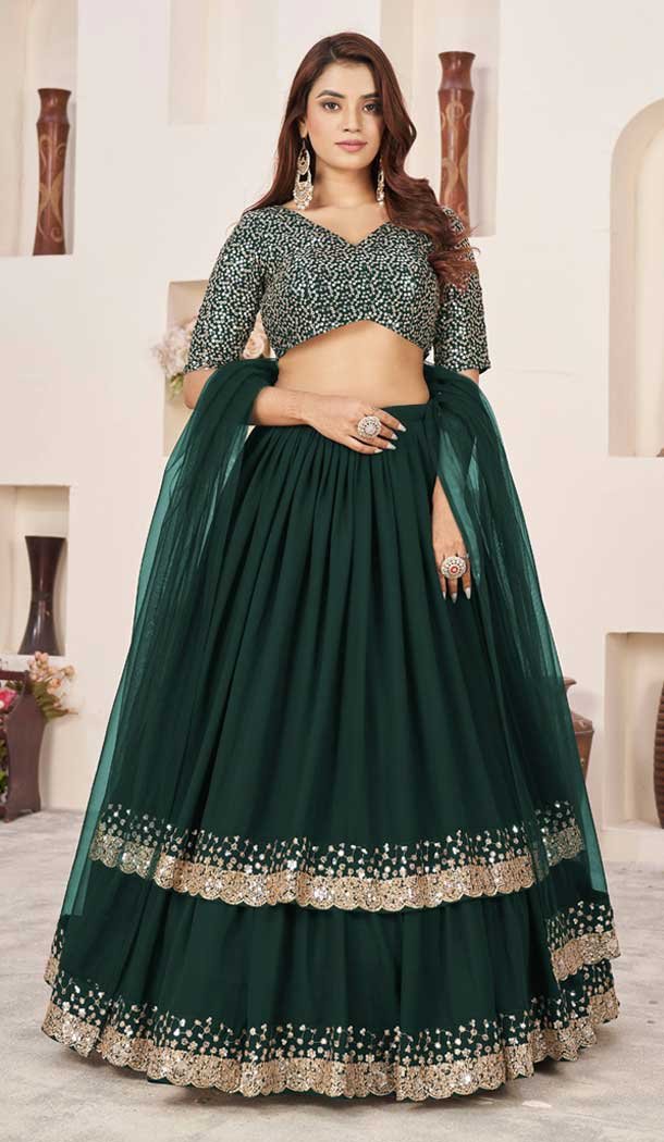 Georgette Embroidery Work Party Wear Lehenga Choli In Green – 9426187207