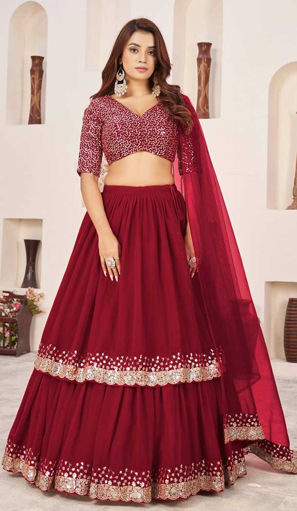 Georgette Embroidery Work Party Wear Lehenga Choli In Red – 9426187208