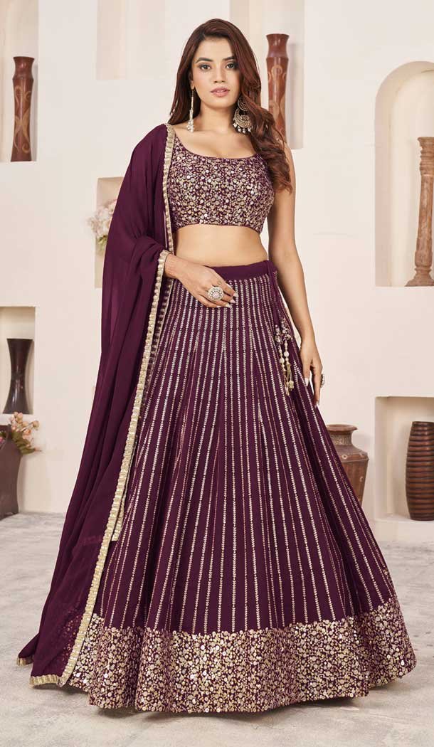 Georgette Embroidery Work Party Wear Lehenga Choli In Wine – 9426187209