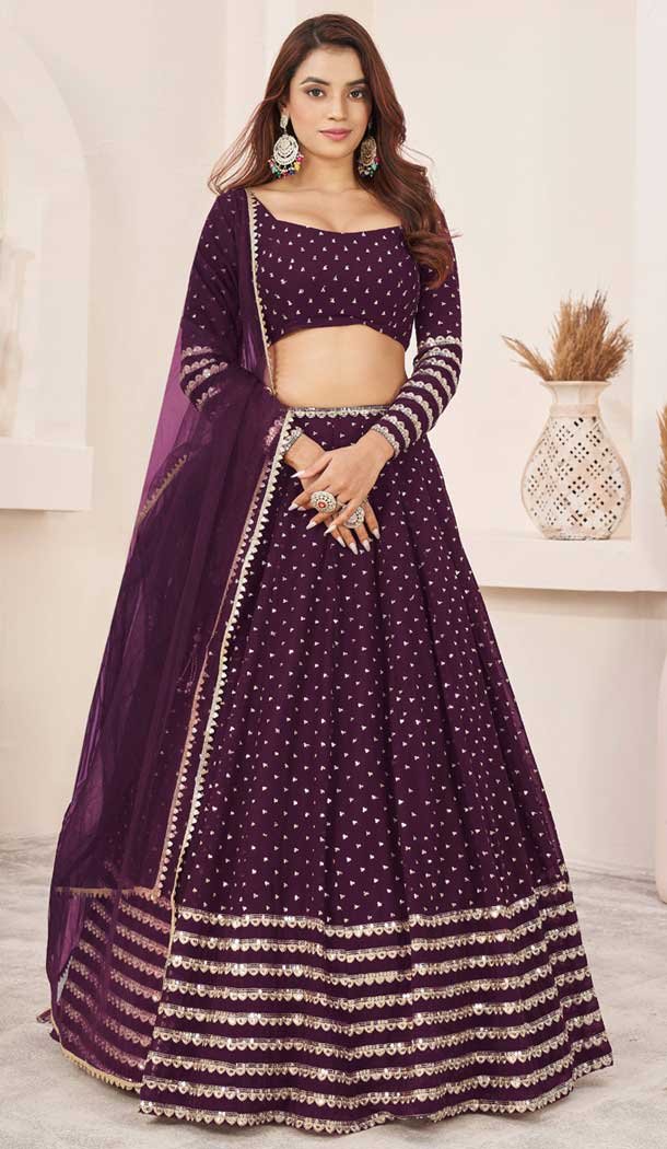 Wine Georgette Embroidery Work Party Wear Lehenga Choli – 9426187211