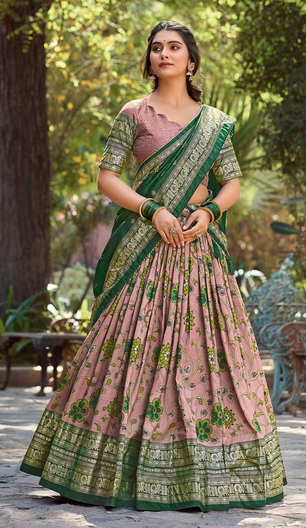 Onion Pink Tussar Silk Foil Print Work Traditional Wear Lehenga Choli – 9445187298