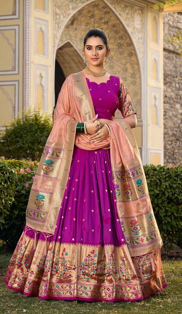 Purple Jacquard Silk Zari Work Traditional Wear Lehenga Choli – 9503187633