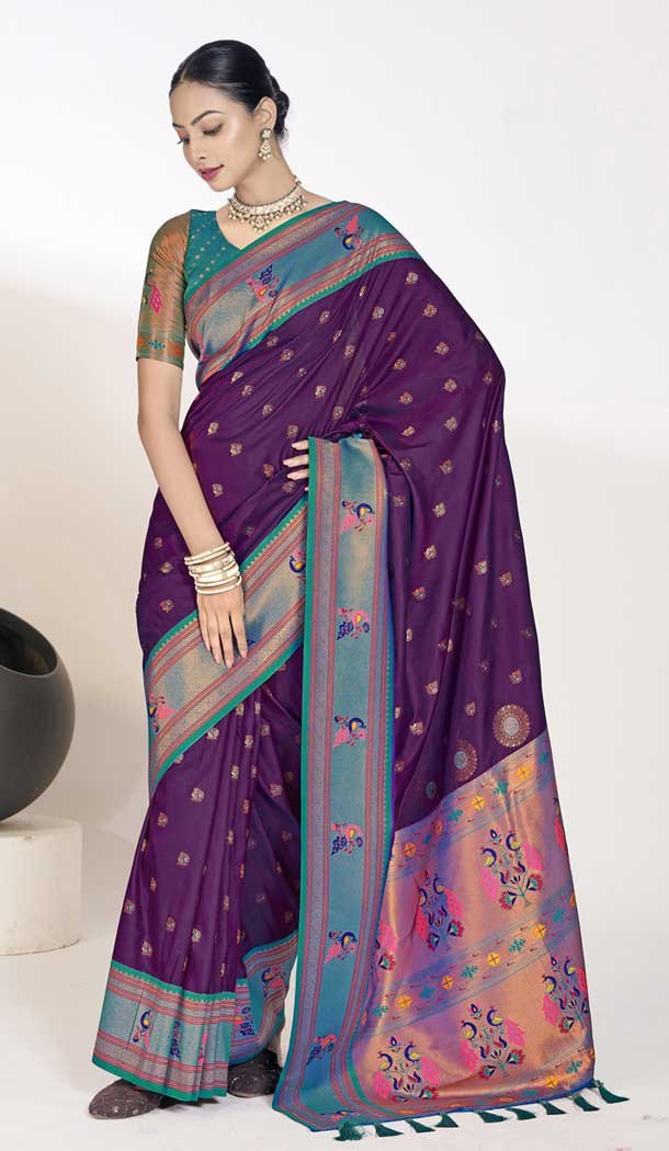 Paithani Silk Weaving Work Traditional Festival Wear Saree In Purple – 9504187638