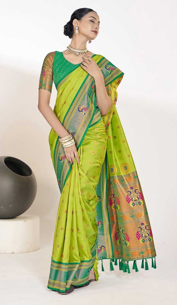 Paithani Silk Weaving Work Traditional Festival Wear Saree In Light Green – 9504187640