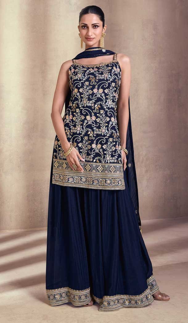 Georgette Embroidery Party Wear Sharara Suit In Blue – 9512187704