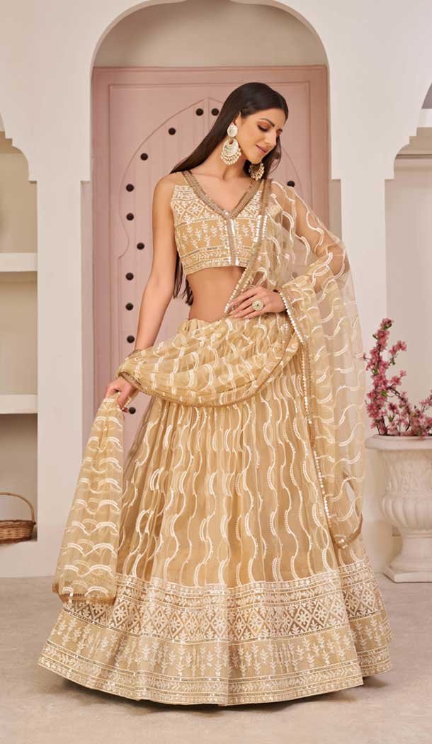 Butterfly Net Embroidered Party Wear Lehenga Choli In Beige – 9535187903