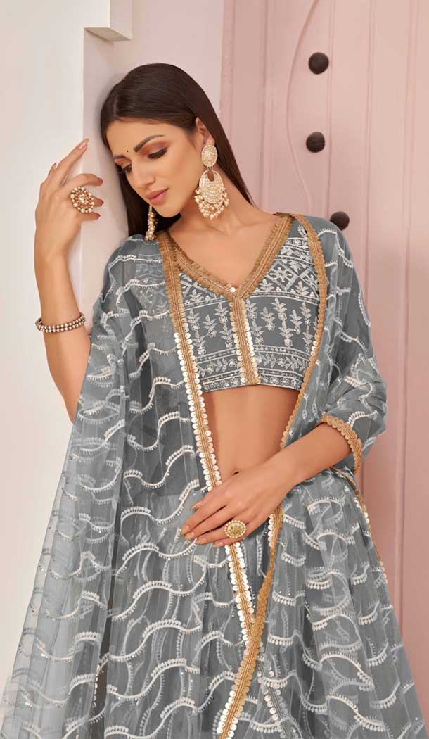 Butterfly Net Embroidered Party Wear Lehenga Choli In Grey – 9535187904